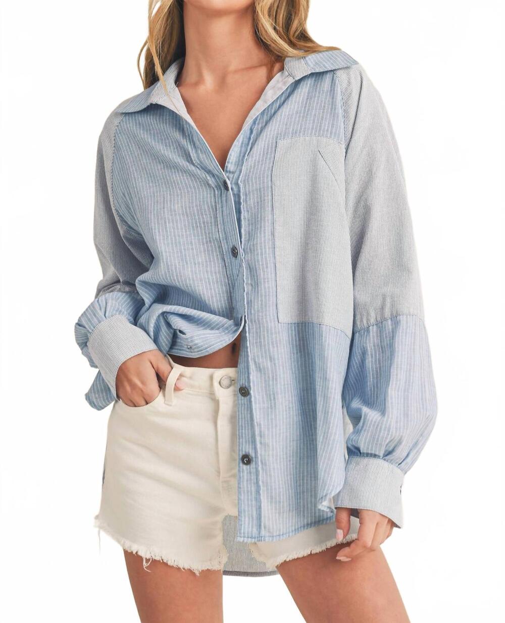 NEW AEMI + CO shia top in blue stripe
